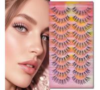 Fluffy Cat Eye False Lashes, Russian Style D Curl Wispy Volume Lash Strips, Natural Look Fake Eyelashes, 14 Pairs (10 Pairs lashes-2)