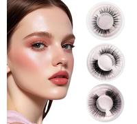 Fluffy Cat Eye False Lashes, Russian Style D Curl Wispy Volume Lash Strips, Natural Look Fake Eyelashes, 14 Pairs (10 pairs lashes-Round tray)
