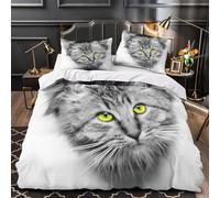 Fluffy Cat Eyes Duvet Cover 3D Design Printed Anti-allergic 3 Pieces Bedding Set Zipper vibrant Green Gaze Comforter Cover Hotel Quality All Season for Adults Kids Women Teens Youth King（220x240cm）