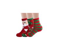 Fluffy Christmas Socks, 3 Pairs Plush Socks, Christmas, Warm Winter Socks, Cuddly Socks, Christmas, Cute Plush Socks, Suitable for Christmas Winter Warmth, Home and Sleeping, E, 35 EU