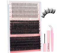 Fluffy Cluster Lashes KIT, 280PCS D Curl 80D 100D Spiky Individual Eyelashes with Glue and Tweezers, 8-16mm Ultra Thin Band 0-Burden Comfort Eyelash Clusters for DIY Eyelash Extensions at Home
