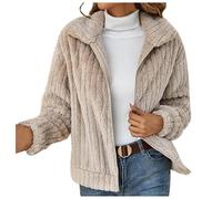 Fluffy Coat Womens Sherpa Jacket Plush Winter Outwear Teddy Bear Coats Fleece Warm Soft Outerwear Zipper Short Jackets Ladies Open Front Comfy Stand Collar Jackets Fuzzy Overcoat