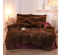 Fluffy Comforter Cover Set for winter, 4PCS Bedding Set Blanket Shaggy Faux Duvet Cover Luxury Pleated Double Size Faux Bedding Warm Fuzzy Bed Sets (Color : Brown, Size : King 4pcs)