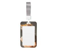 Fluffy Cute Kitty Print Id Badge Holder Sliding Card Holder Vertical Card Protector Cover Case Teacher Lanyard for Office Women Men
