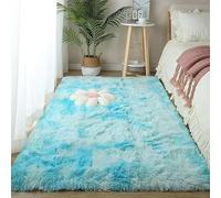 Fluffy Deep-Pile Rug Anti-Slip Bottom - Soft Plush Carpet Mat Bedroom Fluffy Modern Living Room Rug for Room High-Pile Carpet,Sky Blue A,100×160cm