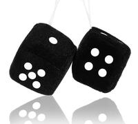 Fluffy Dice for Car - Black Fuzzy Plush Hanging Dice Classic Vintage Rear View Mirror with White Dots for Car Interior Hanging Ornament Decoration
