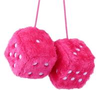 Fluffy Dice for Car, Hanging Furry Dice Car, 1 Pair of Retro Square Fuzzy Dice Mirror Hanging Couple Car Pendant, Pink Fuzzy Plush Dice with Dots for Adults Car Interior Ornament Decoration
