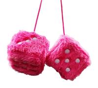 Fluffy Dice With Dots Retro,Car Dice and Pink Fluffy Dice for Car,Hanging Mirror Furry Dice with White Dots for Car Interior Hanging Ornament Decoration