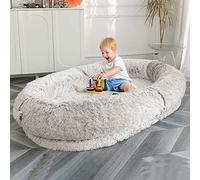Fluffy Dog Bed with Sides for People and Pets - Giant Beanbag Dog Bed with Blanket, Washable Faux Fur Human Dog Bed for Families Doze Off
