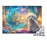 Fluffy Dog by Castle-view Window 1000-Piece Jigsaw Puzzle Cute Dog for Adults & Kids Age 12+ - Challenging & Brainteasing Game 38x26cm/1000pcs