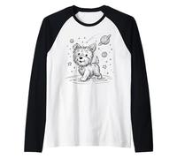 Fluffy Dog Space Explorer Whimsical Cosmic Canine Design Raglan Baseball Tee