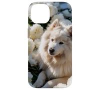 Fluffy Dog White Peonies Spring Flowers Pet Lover Case for iPhone 14