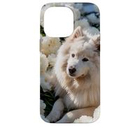 Fluffy Dog White Peonies Spring Flowers Pet Lover Case for iPhone 14 Pro Max