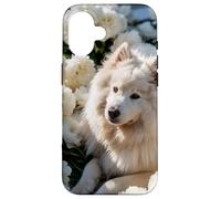 Fluffy Dog White Peonies Spring Flowers Pet Lover Case for iPhone 16