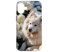 Fluffy Dog White Peonies Spring Flowers Pet Lover Case for iPhone 16 Plus