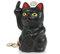 Fluffy Dreams Angry Cat from Waving Cat Becomes Stink Cat | Ceramic Money Box for Decoration | Colour: Matt Black Size Approx. 16 cm