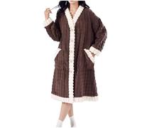 Fluffy Dressing Gown Women Fleece Cosy Bath Robe Button Up Cardigan Housecoat Long Sleeve Plush Robe Sleepwear With Pockets Mid Length Fleece Pyjamas Thick Warm Nightwear Sleepwear for Winter One Size