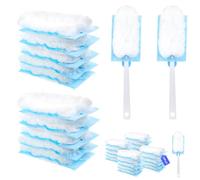 Fluffy Dusters Magnet Refills, 20PCS Duster Removal Refill Kit with 2 Handle, Refill Dust for Cleaning, Disposable Blue Electrostatic Duster Heads for Home Office