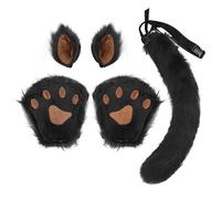 Fluffy Ears Paws and Tail Set Plush Fox Cat Wolf Bear Costume Accessory Animal Fancy Party Hair Clip Gloves Cosplay Accessory for Masquerade Carnival Halloween Theme Party