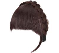Fluffy Fake Hair Band Bangs,Headband with Bangs,Fluffy Front Fake Bangs,Synthetic Braided Headband Wig with Bangs, Non slip Headband Hair Extensions for Women Girls(Dark Brown)