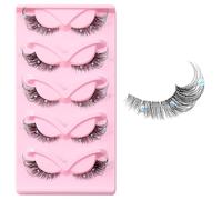 Fluffy False Lashes Fake Eyelashes 5 Pairs Lash Extension with Small Pearl Decoration Cat Eye False Eyelashes 3D Faux Eyelashes for Costume Party Stage Performance Festival Celebrations