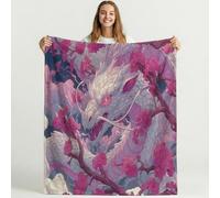 Fluffy Fleece Queen/Full Size Blanket 200 x 240 cm - No Shed No Pilling Classic Pink Sofa Throw Cosy Warm, Anime White Dragon Cherry Blossoms Home Décor Flannel Blanket for Bed Sofa Couch