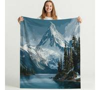 Fluffy Fleece Queen/Full Size Blanket 200 x 240 cm - No Shed No Pilling Frozen Blue Sofa Throw Cosy Warm, Illustration Snow Mountain Forest Lake Home Décor Flannel Blanket for Bed Sofa Couch