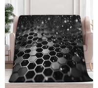 Fluffy Fleece Throw Blanket Black Geometric Shapes Hexagons 130x150 cm Soft Warm Sofa Fleece Blanket, Cozy Flannel Bed Throw, for Adult Child and Baby, Gift Idea