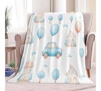 Fluffy Fleece Throw Blanket Watercolor Hot Air Balloon Car House Versatile Soft Fuzzy Warm Blankets, White Cozy Flannel Sherpa Blanket for Sofa Couch All Season 220 x 240 cm
