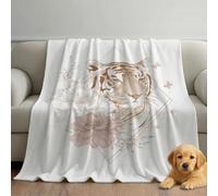 Fluffy Fleece Twin/Double Size Blanket 150 x 200 cm - No Shed No Pilling Ivory White Sofa Throw Cosy Warm, Animals Floral Tiger Sketch Elegant Home Décor Flannel Blanket for Bed Sofa Couch