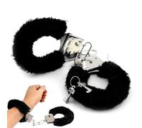 Fluffy Fur Handcuffs with Keys, Adult Plush Furry Handcuffs Costume Accessory, Soft Roleplay Prop for Halloween, Police Cosplay, Stag Do, Fancy Dress Parties, Couples & Events, Black