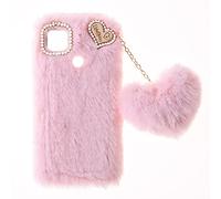 Fluffy Fur Plush Case for Infinix Hot 10i Protective Case Soft Warm Love Fluffy Case Bling Diamond Cover Fluffy Fur Skin TPU Cell Phone Case for Women Girls for Infinix Smart 5 Pro/Hot 10i,Pink