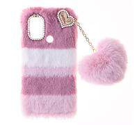 Fluffy Fur Plush Case for Infinix Hot 11 Play Protective Case Warm Love Fluffy Case Bling Diamond Cover Fluffy Fur Skin TPU Cell Phone Case for Girls for Infinix Hot 10 Play,Hot 11 Play,Collage Pink