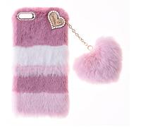 Fluffy Fur Plush Case for iPod Touch 5 Protective Case Soft Warm Love Fluffy Case Bling Diamond Cover Fluffy Fur Skin TPU Cell Phone Case for Women Girls for iPod Touch 5 Touch 6 Touch 7,Collage Pink