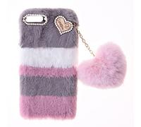 Fluffy Fur Plush Case for iPod Touch 7 Protective Case Soft Warm Love Fluffy Case Bling Diamond Cover Fluffy Fur Skin TPU Cell Phone Case for Women Girls for iPod Touch 5 Touch 6 Touch 7,Collage Grey
