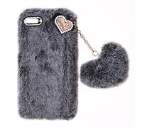Fluffy Fur Plush Case for iPod Touch 7 Protective Case Soft Warm Love Fluffy Case Bling Diamond Cover Fluffy Fur Skin TPU Cell Phone Case for Women Girls for iPod Touch 5 Touch 6 Touch 7,Dark Grey