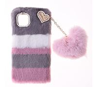 Fluffy Fur Plush Case for Motorola Moto G57 Power Protective Case Stylish Soft Warm Love Fluffy Bling Cover Pretty Cute Fluffy Skin Back Silicone Bumper TPU Shell for Motorola G57 Power,Collage Grey