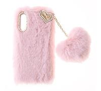 Fluffy Fur Plush Case for Samsung Galaxy A7 2018 Protective Case Girly Girls Slim Soft Warm Love Fluffy Case Bling Diamond Cover Fluffy Skin Silicone Galaxy A7 2018 Phone Case for Samsung A7 2018,Pink
