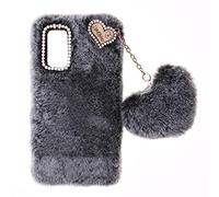 Fluffy Fur Plush Case for Samsung Galaxy S24 Ultra Protective Case Soft Warm Love Fluffy with Bling Glitter Diamond Cover Fluffy Fur Skin Back Cover Silicone Case for Samsung S24 Ultra Case,Dark Grey
