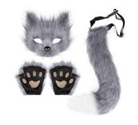 Fluffy Fur Tail Paws Gloves And Wolf Therian Mask Set For Halloween Accessories Sets Costume Cosplay Mask