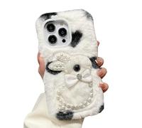 Fluffy Furry Case for Samsung Galaxy A81& M60S& Note 10 Lite Soft Cute Fashion Plush Warm Shell Shockproof TPU Silicone Bumper Protective Cover Winter Women Girls - Ribbon Pearl bunny White