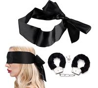Fluffy Handcuffs, Metal Handcuffs with 2 Keys, Sleep Eye Mask Play,Cosplay Costume Props for Cosplay,Valentine's Gift Handcuffs Prop Dress Ball Party (Purple) (Black)