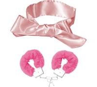 Fluffy Handcuffs Satin Eye Cover Set,Metal Handcuffs with 2 Keys Satin Blindfolds Fluffy Hand Cuffs Sleeping Mask Cover Valentines Gift for Cosplay Handcuffs Prop Dress Ball Party,2Pcs Pink