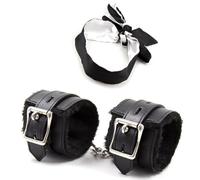 Fluffy Handcuffs Satin Eye Mask Blindfold Kit - Fluffy Hand Cuff Set - Blindfold Satin Eye Mask (Black)