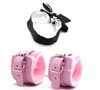 Fluffy Handcuffs Satin Eye Mask Blindfold Kit - Fluffy Hand Cuff Set - Blindfold Satin Eye Mask (Pink)
