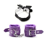 Fluffy Handcuffs Satin Eye Mask Blindfold Kit - Fluffy Hand Cuff Set - Blindfold Satin Eye Mask (Purple)