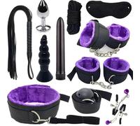 Fluffy Handcuffs Satin Eye Mask Blindfold Kit - Hand Cuff Set - Black Blindfold Satin Eye Mask - Adjustable Handcuffs Fluffy Bracelet-(Purple-11)