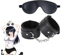 Fluffy Handcuffs with Eye Mask BDSM Kit Bondage Set Restraints Sex Toy with Leather Plush Cuff & Blindfold Eye Mask for Couples Women's Erotic Cosplay Sex Play Toy for Sleeping Games, Valentine's Gift