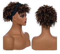 Fluffy Headband Wigs for Black Women Short Afro Kinky Curly Synthetic Heat Resistent Turban Wrap Headbands Wig 8inch #J296
