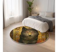 Fluffy Heavy Duty Home Decor Gold Gray Carpet Round Sacred Fantasy Wolf,Hardwearing Lounge Area Rug Area Rugs For Living Room Bedroom Office Decor Rug 160 cm
